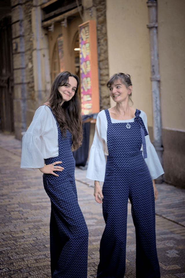  Salopette à liens jacquard viscose gouttes bleu