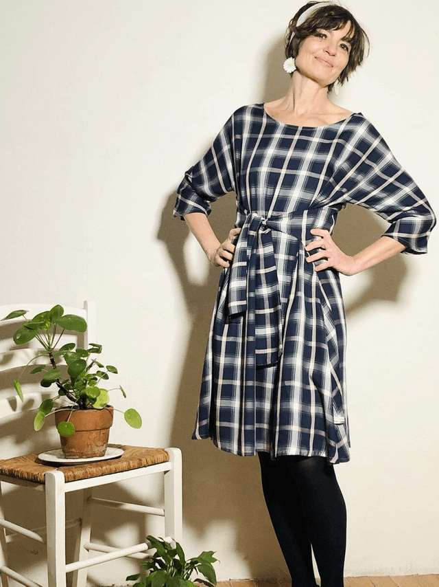 Robe MiKdo viscose carreaux marine