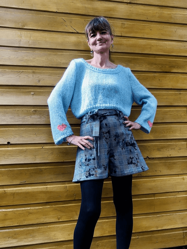 Pull mohair céladon et corail