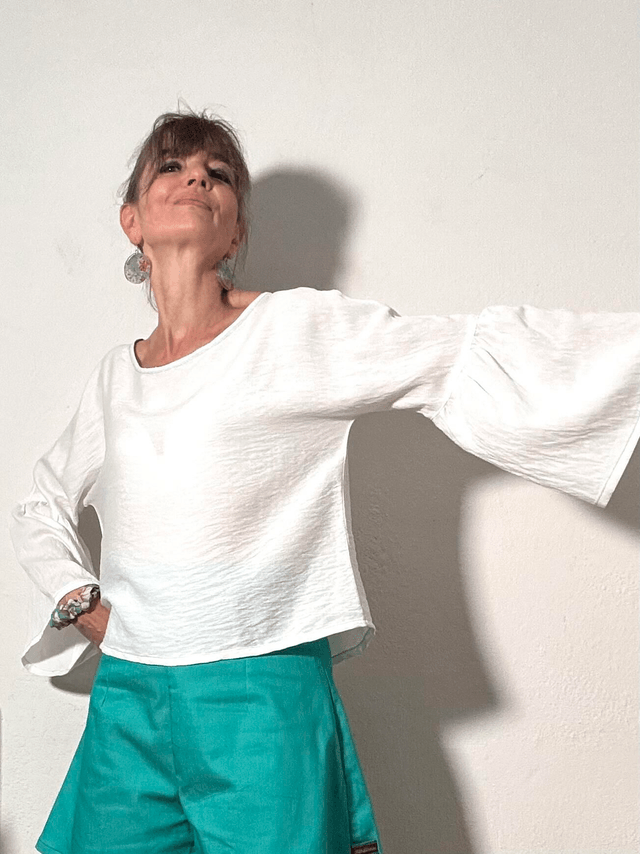 Top  Folk viscose uni blanc