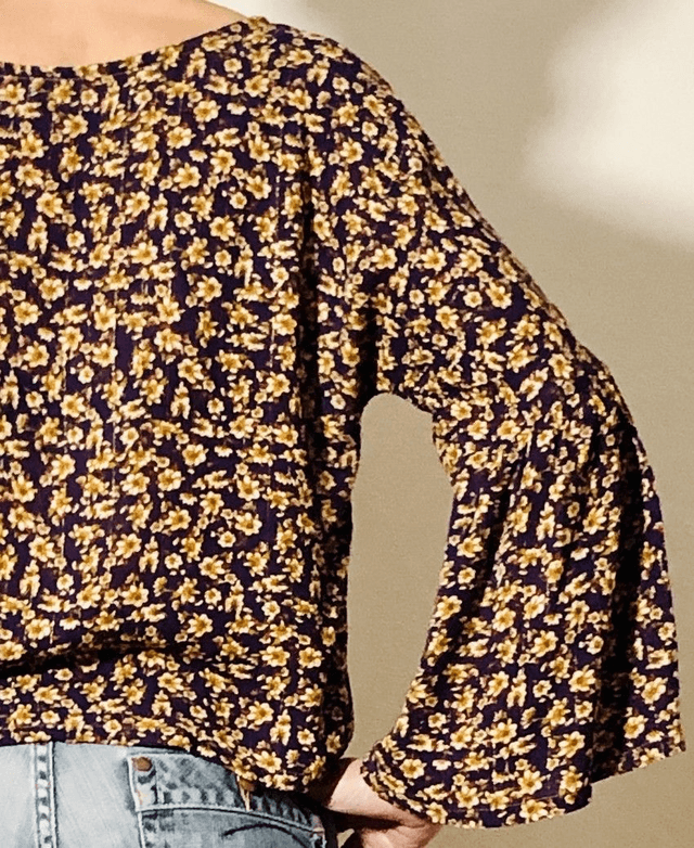 Top  Folk viscose lurex  imprimé violet fleurs