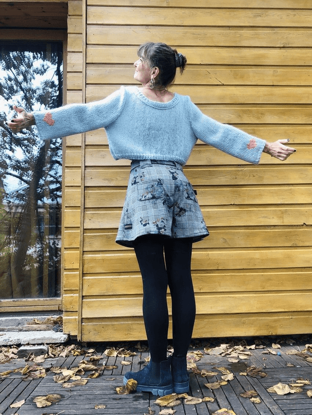 Pull mohair céladon et corail