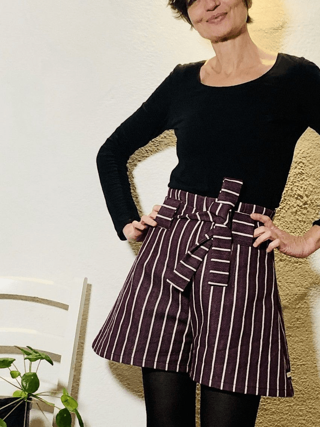 Short rayé jean bordeaux