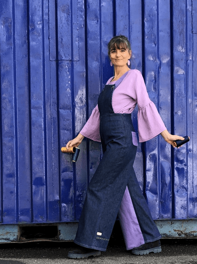 Salopette bicolore bleu violet 