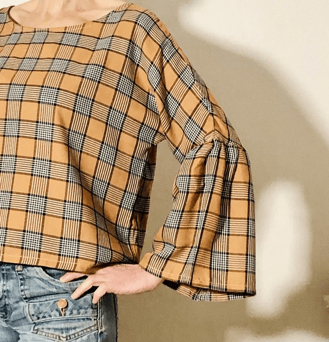 Top  Folk viscose imprimé carreaux beige