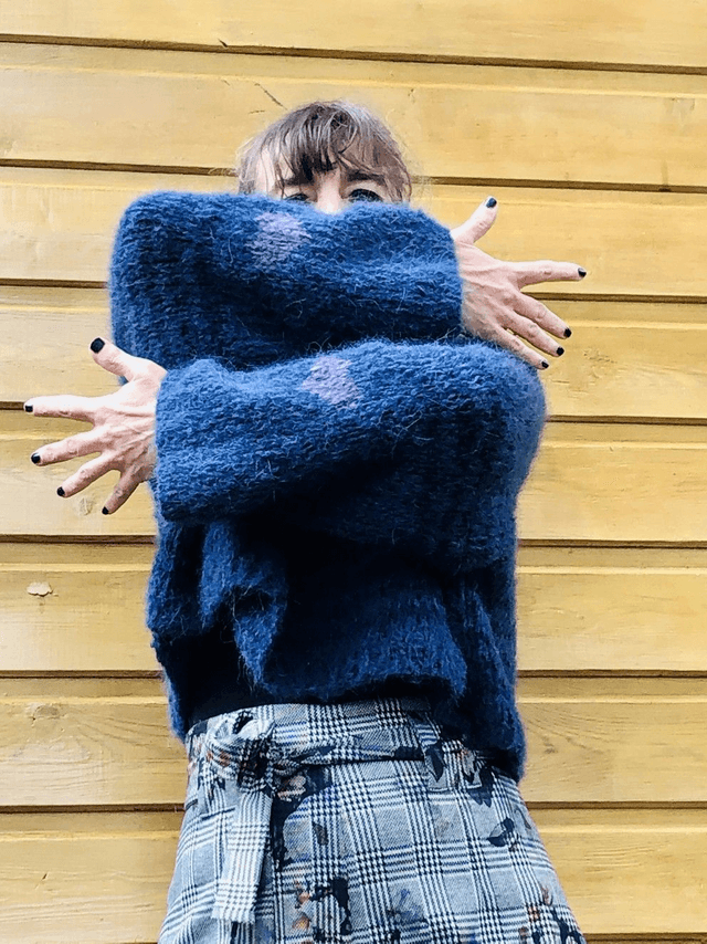Pull mohair bleu saphir et violet