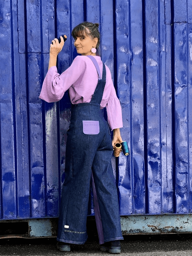  Salopette bicolore bleu violet 