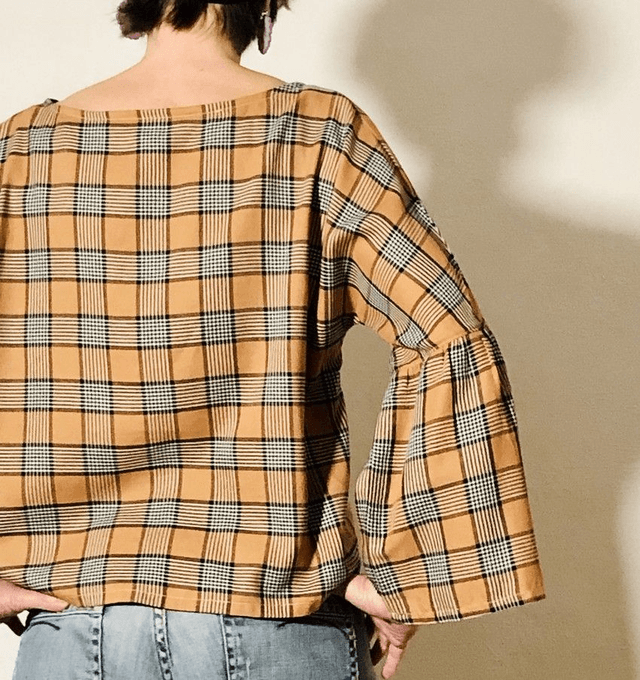 Top  Folk viscose imprimé carreaux beige