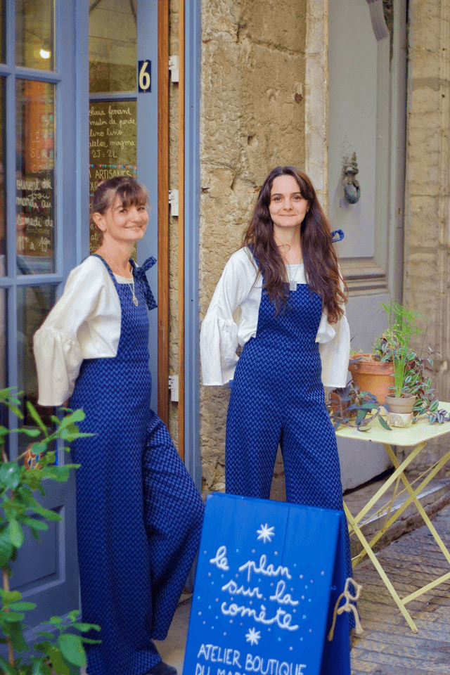  Salopette à liens jacquard viscose gouttes bleu