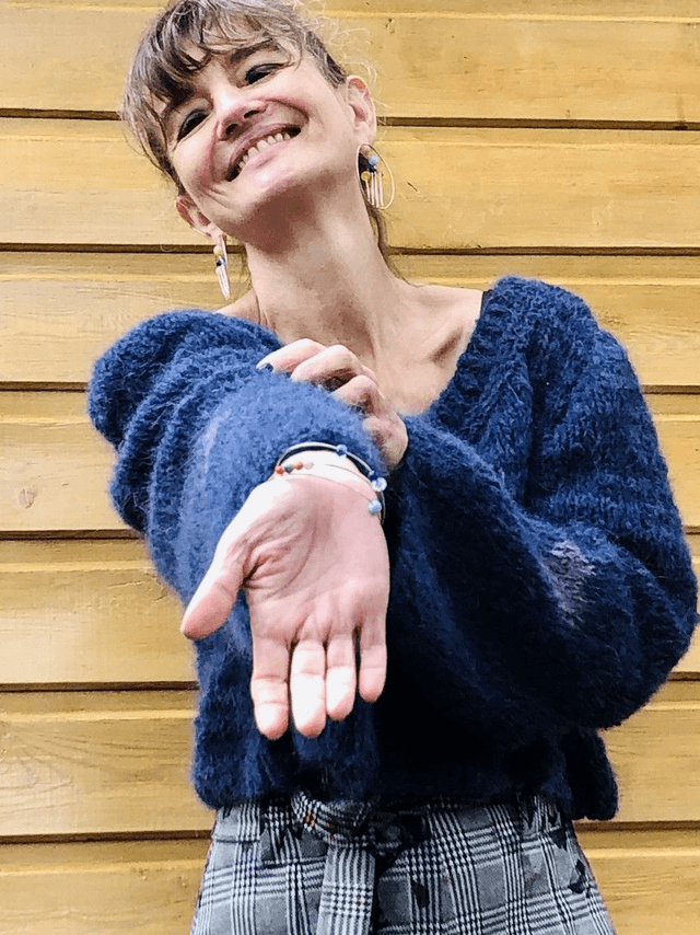 Pull mohair bleu saphir et violet