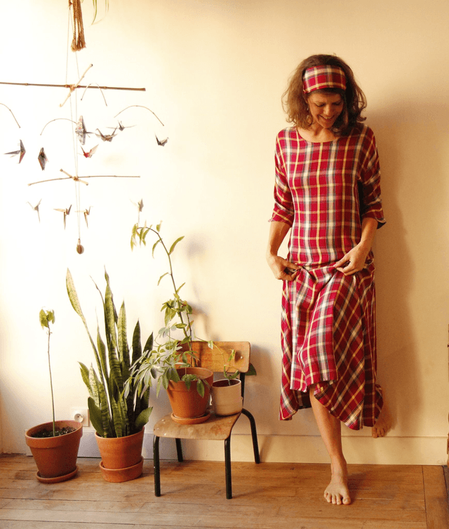  Robe Kdo viscose carreaux fuschia