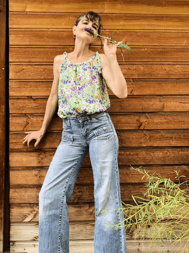 Top noué menthe fleurs
