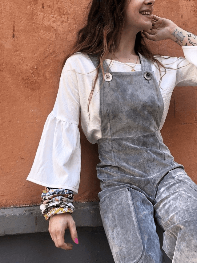 Salopette grise velours boutons