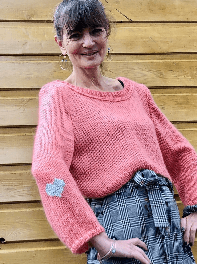 Pull mohair corail et céladon