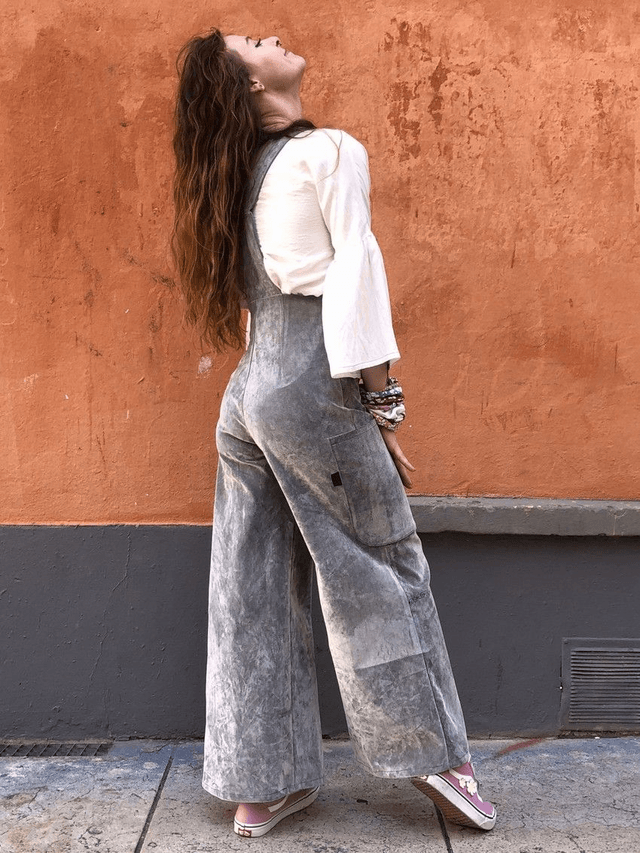 Salopette grise velours boutons