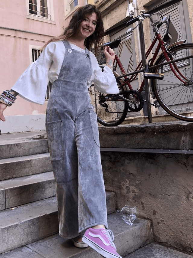 Salopette grise velours boutons